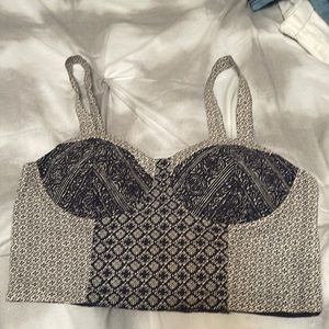 NWT American Eagle Patchwork Boho Hippie Festival Navy White Crop Bustier